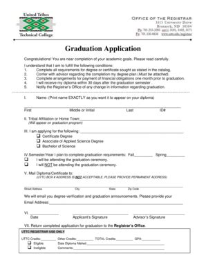 Fillable Online uttc Graduation Application - United Tribes Technical ...