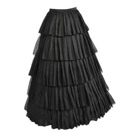 Vintage Black Satin Multi Layer Ruffles Floor Length Maxi Skirt Hg10569