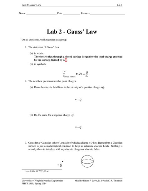 Lab Gauss Law University Of Virginia