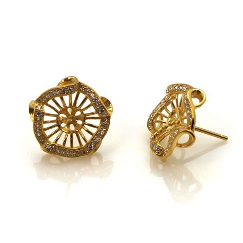 Gold Plated Sterling Silver Earrings Findings Pearl Stud Findings CZ