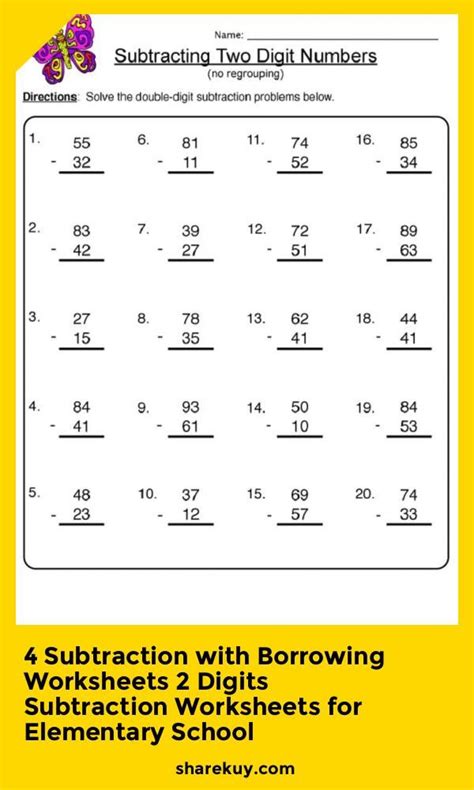 Worksheet Subtraction With Borrowing