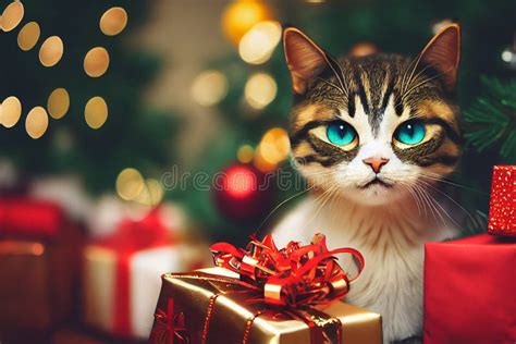 Cat Celebrating Christmas Ai Generated Cute Kitten With Christmas