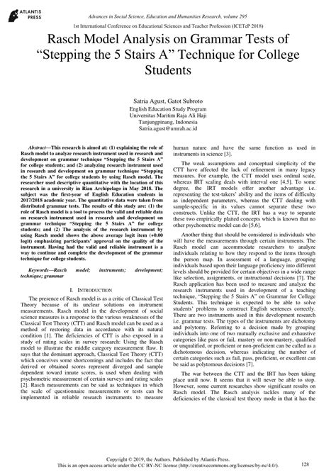 PDF Rasch Model Analysis On Grammar Tests Of Stepping The 5 Stairs A