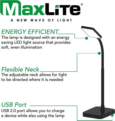 Maxlite Desk Lamp Led W Slim K Usb Port Black Finish White