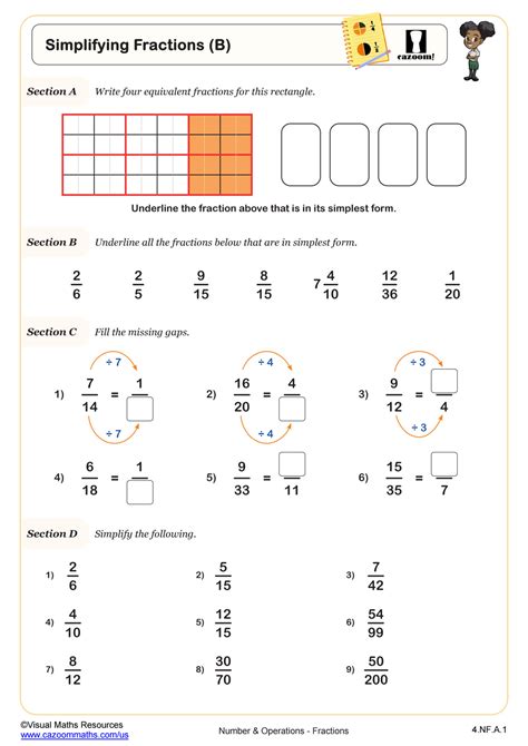 Simplifying Fractions B Worksheet Fun And Engaging Th Grade Pdf