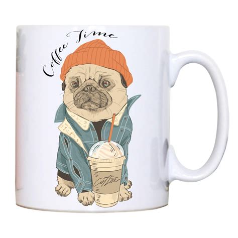 Coffe Time Pug Funny Design Mug Coffee Tea Cup Graphic Gear Forest