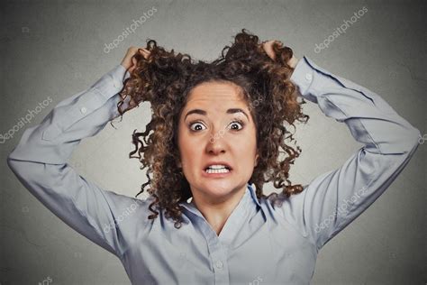 Frustrated Shocked Business Woman Pulling Hair Out Yelling Stock Photo