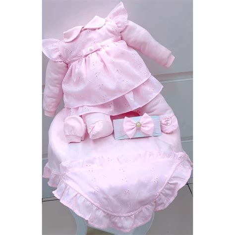 Kit Sa Da De Maternidade Menina Vestido Pe As Laise Rosa Escorrega