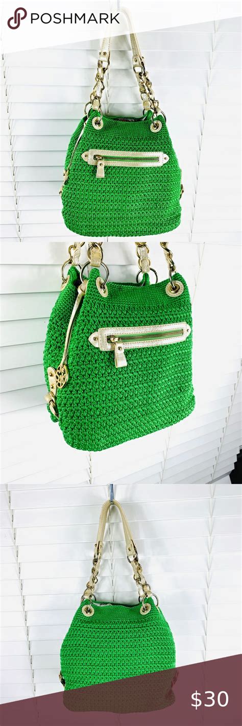 The Sak• Bright Green And Gold Crochet Shoulder Bag Crochet Shoulder