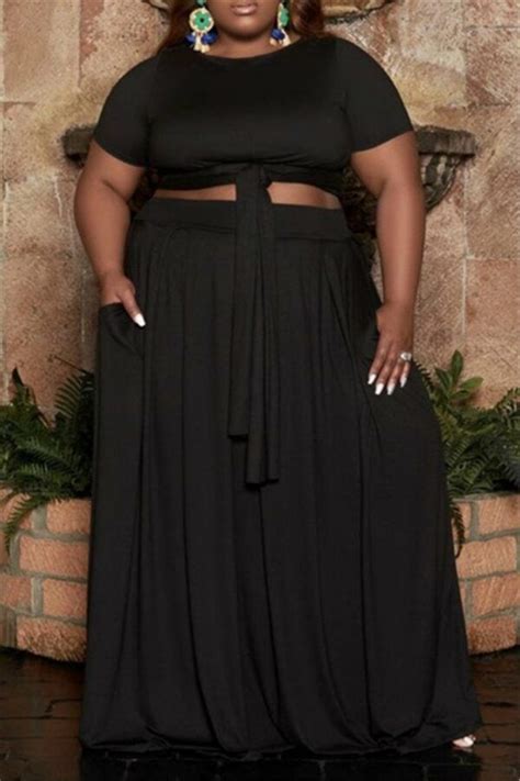 Plus Size Xl 5xl Tie Dye Wrap Top With Casual Maxi Skirt Sets Black