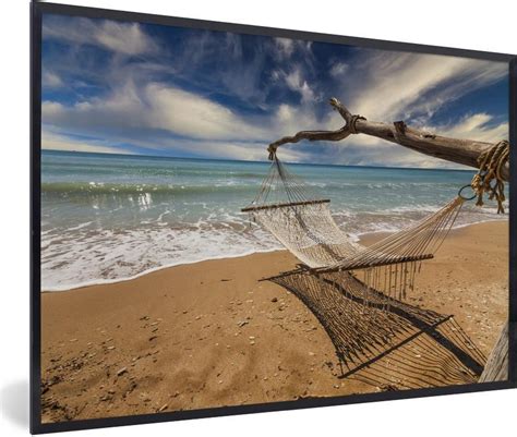 Fotolijst Incl Poster Strand Zee Hangmat 120x80 Cm