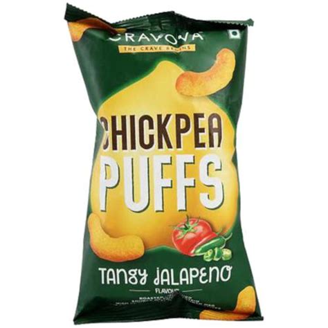 Buy Cravova Chickpea Puffs Tangy Jalapeno Flavour Roasted Source Of Plant Protein Online At