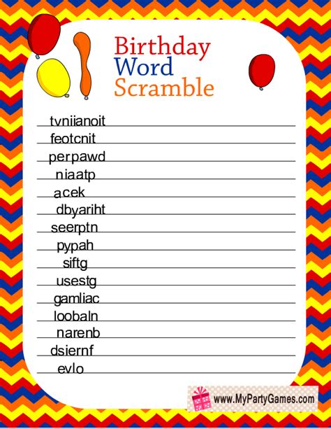 Birthday Party Games Printable - Printable Word Searches