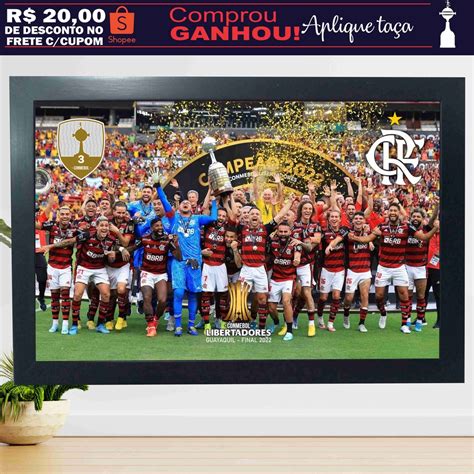 QUADRO FLAMENGO LIBERTADORES 2022 MOLDURA DE MADEIRA TAÇA