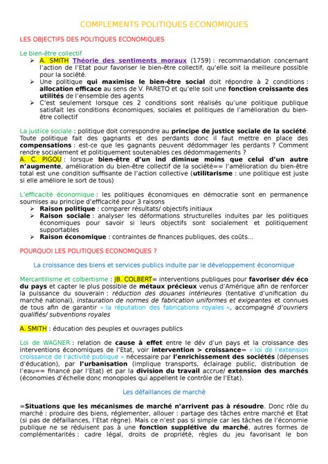 Intro POL ECO Notes De Cours 10 COMPLEMENTS POLITIQUES ECONOMIQUES