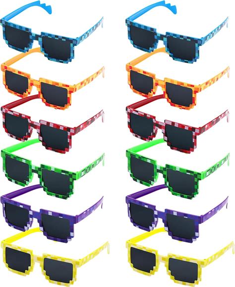 Ccinee 12pack Pixel Sunglasses Assorted Color Miner Party Favors Pixel Glasses Retro