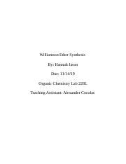 Williamson Ether Synthesis Lab Report.docx - Williamson Ether Synthesis ...