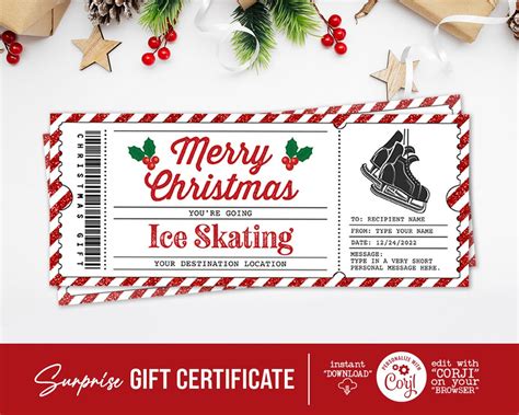 Surprise Christmas Ice Skating Gift Ticket Holiday Surprise Voucher