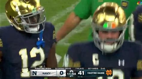 Sam Hartman 25 Yard Touchdown Pass To Deion Colzie Navy Vs Notre Dame