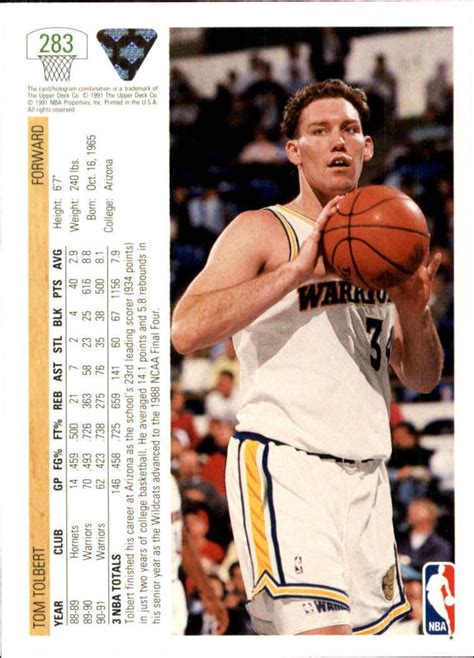 1991 92 Upper Deck Golden State Warriors Basketball Card 283 Tom