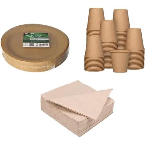 100 Assiettes En Carton 23Cm 100 Gobelets Carton 240Ml 100