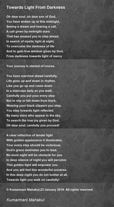 Towards Light From Darkness Towards Light From Darkness Poem By