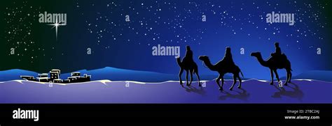 Merry Christmas Christmas Story Three Wise Men Follow The Star To Bethlehem To Worship The