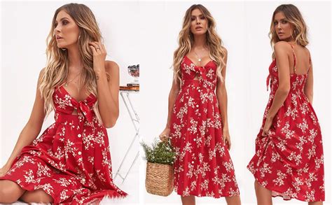 Fancyinn Sommerkleid Damen Knielang Dekoltee V Ausschnitt Boho Rückenfreies A Linien Kleid