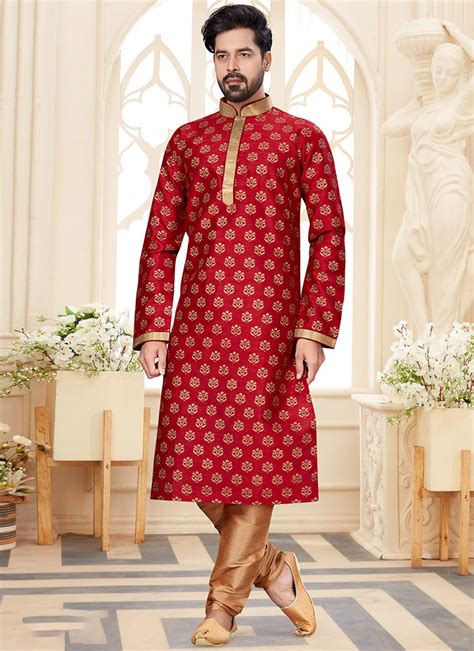 Shop Maroon Silk Dupion Kurta Pyjama Party Wear Online At Best Price