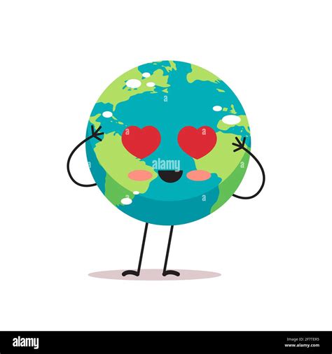 Cute Earth Character With Heart Eyes Cartoon Mascot Globe Personage