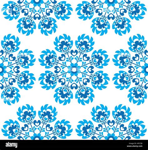 Seamless Blue Floral Polish Folk Art Pattern Wzory Lowickie