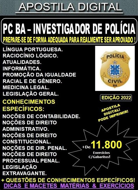 Apostila PC BA INVESTIGADOR de POLÍCIA Teoria 11 800 exercícios