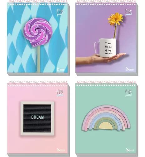 Caderno 01x1 Capa Dura Flip Pastel Fem Vertical 80f Parcelamento Sem