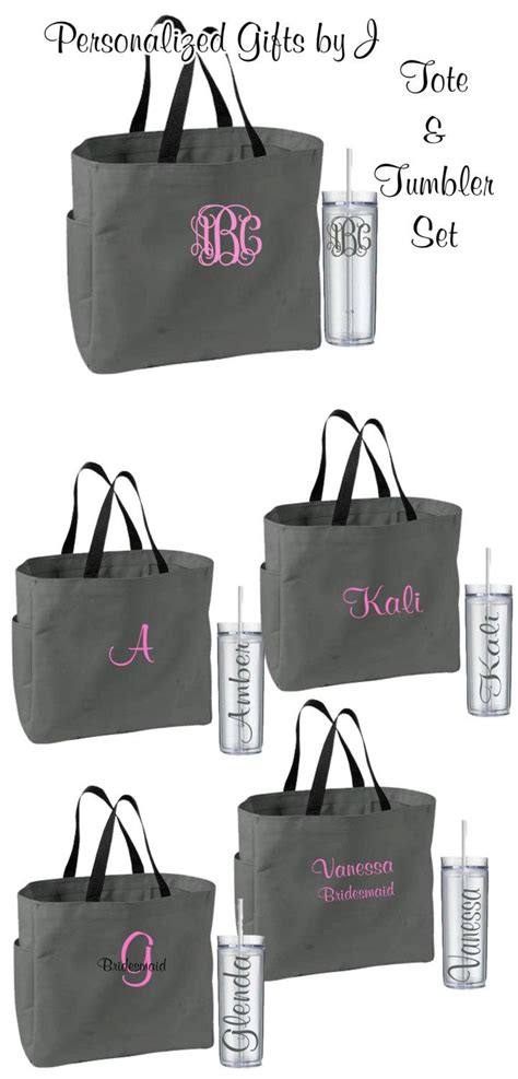 10 Personalized Bridesmaid Tote Bags And Tumblers Bridesmaids Gifts