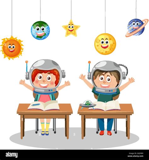 Cartoon Kids Learning Astronomy Illustration Stock Vector Image And Art