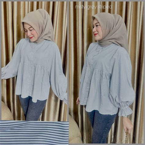 Jual Vena Blouse Motif Lengan Balon Kerut Shopee Indonesia