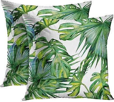 Amazon Kwlegh Green Leaves Fall Throw Pillow Covers Geometric Palm