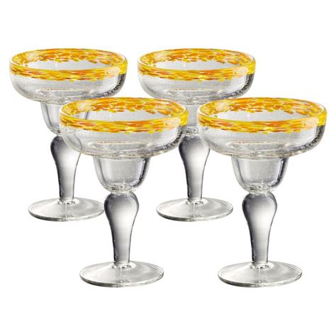 Artland Mingle Margarita Set Of 4 Yellow Glass Set Glass Mouth Blown Glass