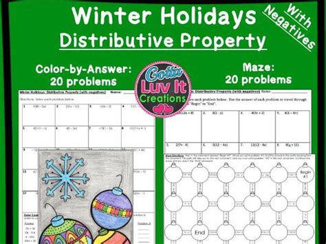 Distributive Property With Negatives Maze And Color By Answer Bundle