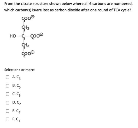 SOLVED From The Citrate Structure Shown Below Where All 6 Carbons Are