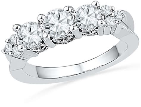 Zales Lab Created White Sapphire And 1 10 Ct T W Diamond Three Stone Engagement Ring In