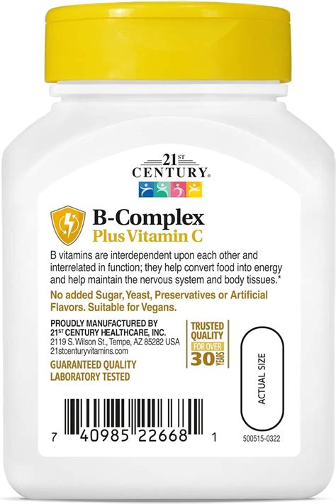 21st Century B Complex Plus Vitamin C Tablets 100 Count