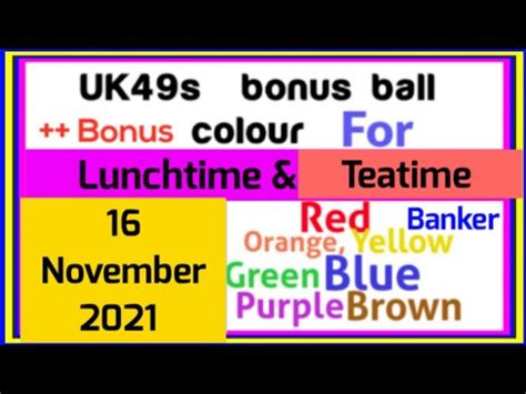 UK49s Lunchtime Teatime Colour Predictions Bonus November 16