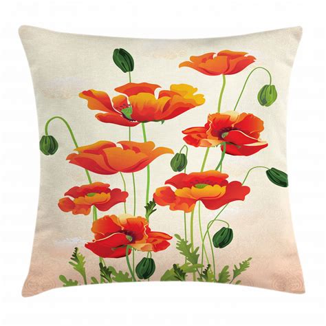 Poppy Throw Pillow Cushion Cover Flower Bouquet With Coming Of The