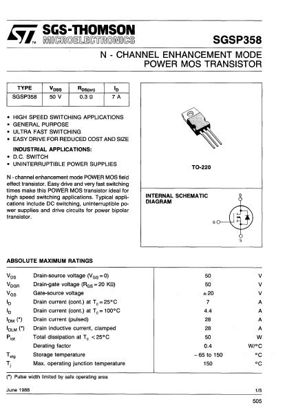 SGSP358 STMicroelectronics TRANSISTOR Hoja de datos Ficha técnica