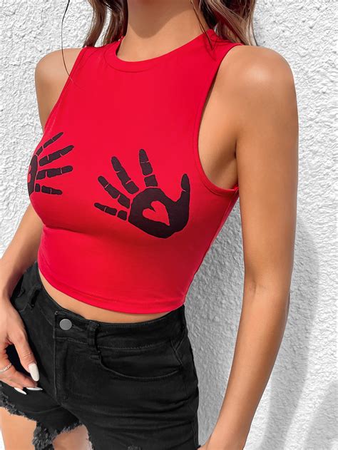 SHEIN Coolane Hand Print Crop Tank Top SHEIN USA