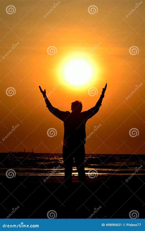 Silhouette Man Hold The Sun Stock Image Image Of Time Nature 49890431