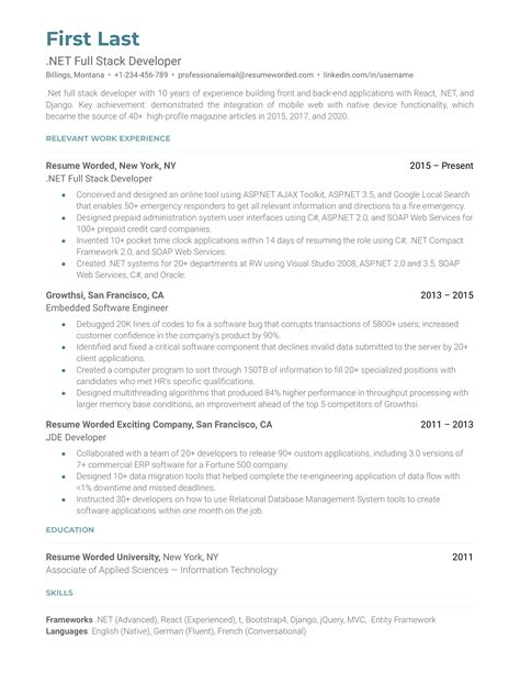 NET Full Stack Developer Resume Example For 2023 Resume Worded