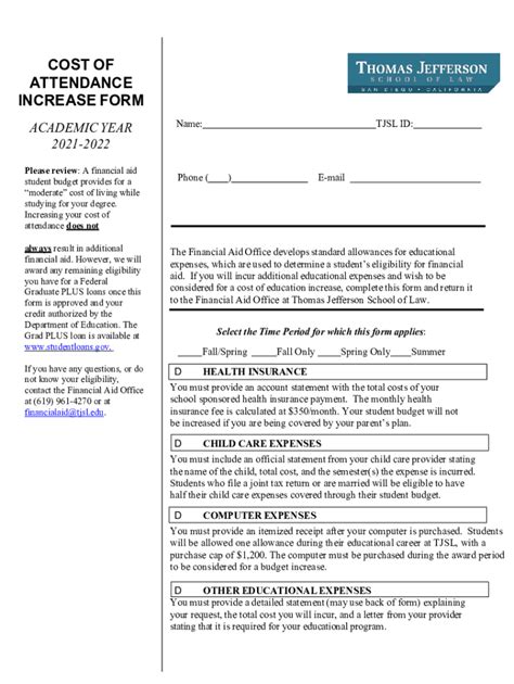 Fillable Online Cost Of Attendance MIT Student Financial Services Fax