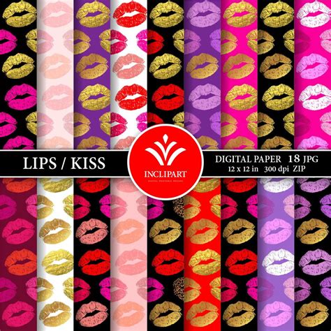 Lips Kiss Print Seamless Digital Paper Set Of 18  Kiss Etsy